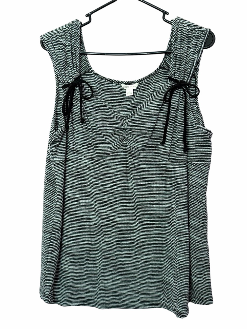 Cato Woman’s XL Striped Sleeveless Tie-Shoulder Blouse - Black & White